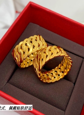新款越南沙金大麻花镀金戒指女情侣戒指活口闭口指环男士久不掉色