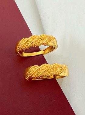 爆款久不掉色铜包金戒指男女情侣戒指环越南沙金简约活口结婚对戒