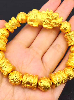 不掉色越南沙金实心六字真言手串