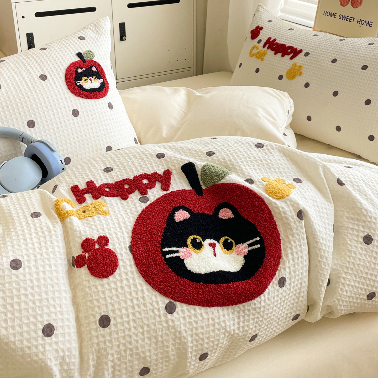 软乎乎超柔毛巾绣华夫格A类全棉水洗棉四件套100%纯棉被套三件套,淘宝优惠券,粉丝福利购,淘宝优惠卷