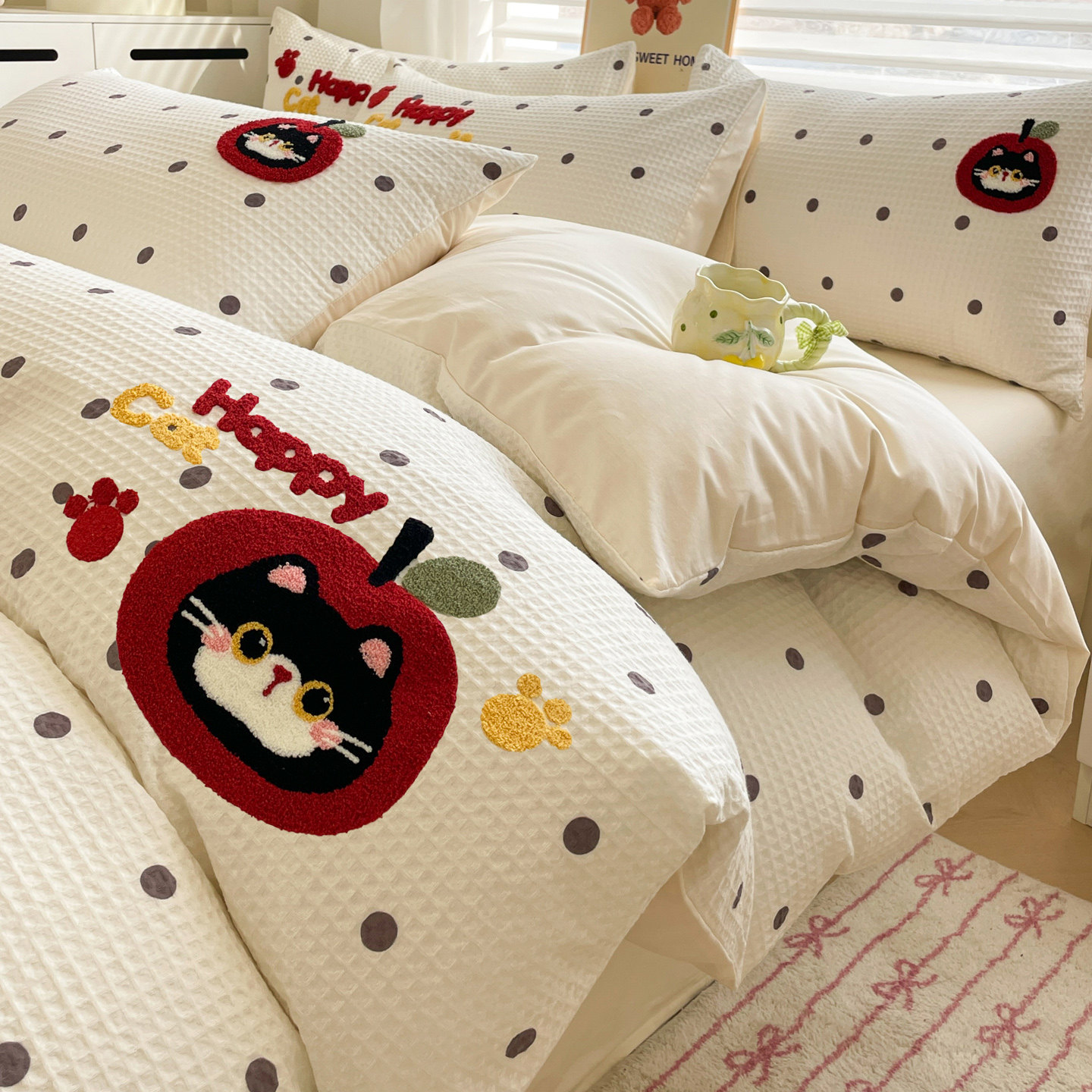 软乎乎超柔毛巾绣华夫格A类全棉水洗棉四件套100%纯棉被套三件套,淘宝优惠券,粉丝福利购,淘宝优惠卷