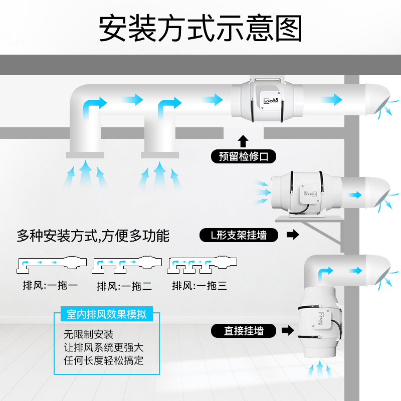 方勤管道风机静音排风扇强创换气扇468寸厨房油烟卫生间 - 图2