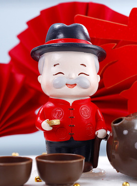 新款直销唐装爷爷奶奶手工树脂工艺品礼品家居盆景摆件蛋糕装饰品