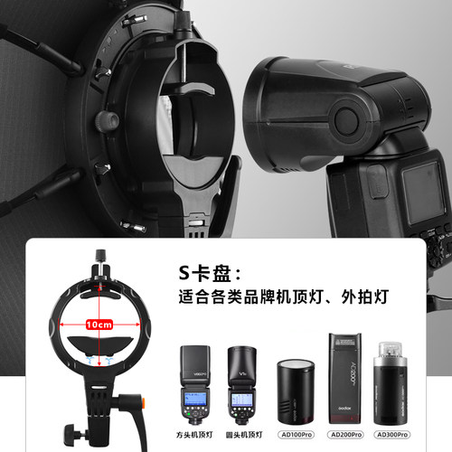 UOUO55/65/90/120保荣快装八角柔光箱便携摄影热靴机顶闪光灯适用神牛V1/AD100/AD300保富图A1外拍柔光罩格栅 - 图1