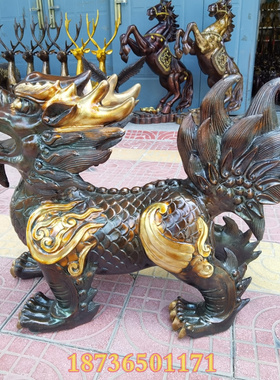 纯铜麒麟瑞兽招财摆件工艺品