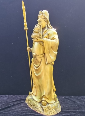 纯铜关公关帝神威九龙财神关羽供奉神提刀立刀像摆件家居客厅铜像