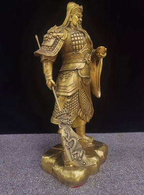 铜关公摆件武财神元宝提刀