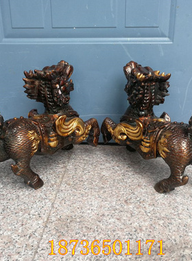 麒麟仿古风鎏金手工摆件家居装饰