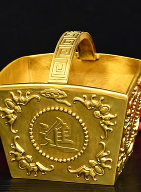 黄铜斗摆件日进斗金米斗铜升客厅办公室聚宝盆招财进宝四方纳财