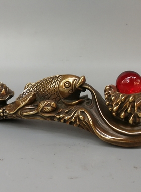 如意荷花鱼年年有余文房摆件