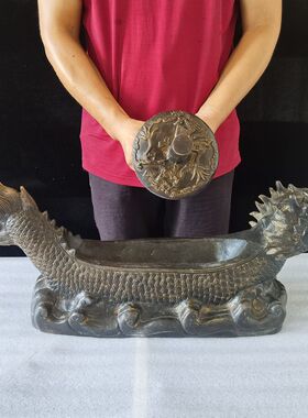 龙头药捻子纯铜碾药机古玩收藏中医摆件药店装饰铡刀铜药碾子大号