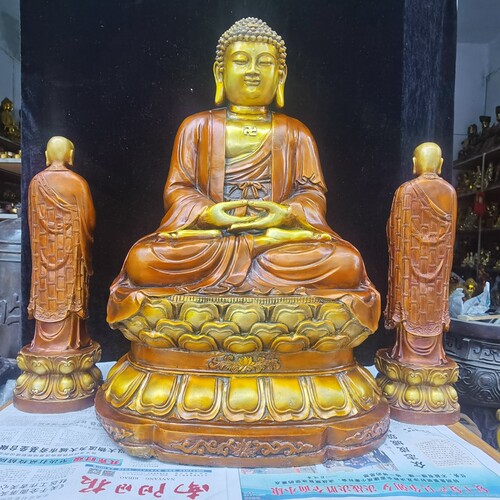 纯铜释迦摩尼佛祖铜阿难迦叶尊者摩诃迦叶一佛二弟子一套铜像摆件 - 图2
