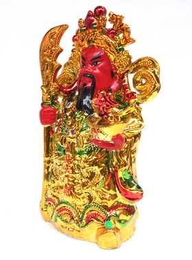 关羽陶瓷武财神佛像金色电镀摆件