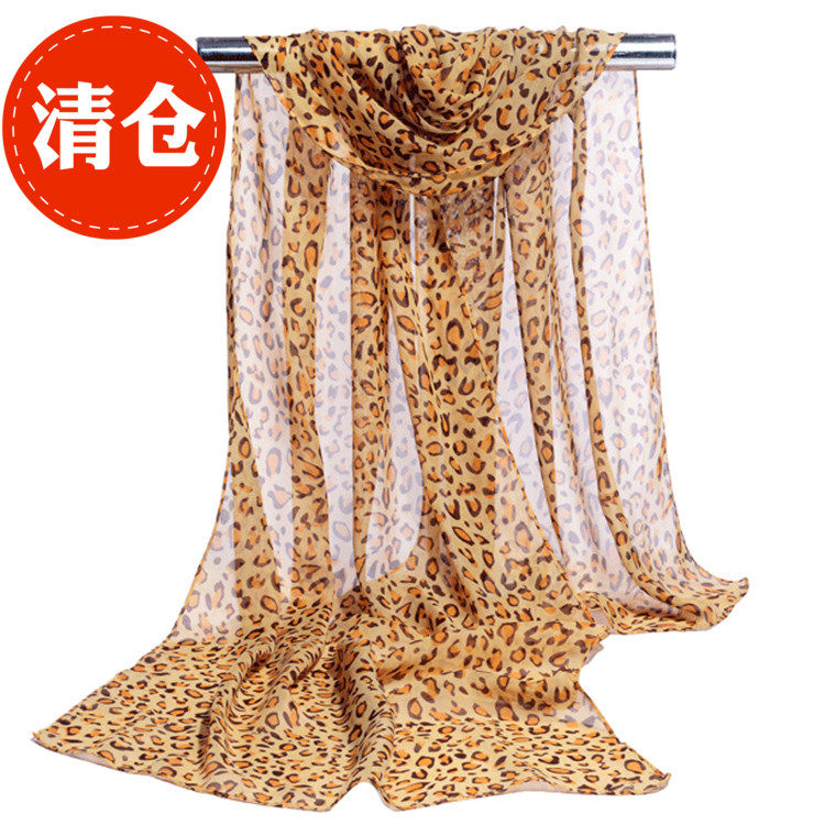 春秋雪纺丝巾欧美豹纹围巾春夏季女防晒纱巾长款披肩围巾两用披巾,淘宝优惠券,粉丝福利购,淘宝优惠卷