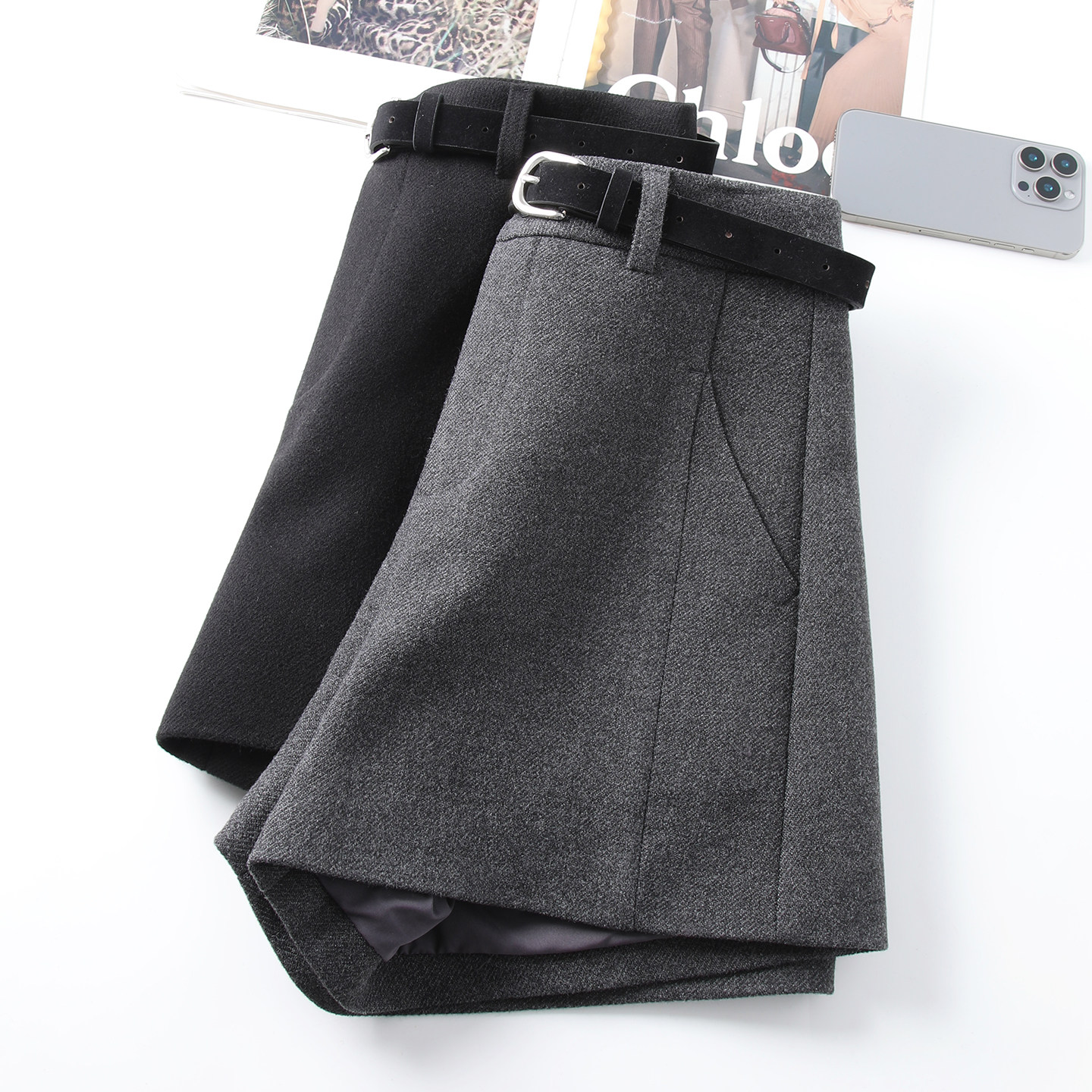 灰色休闲西装短裤女2025冬季新款高腰显瘦遮肉A字小个子阔腿短裤 - 图1