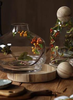 热销储物美式乡村带木球玻璃创意收纳罐花瓶摆设玻璃工艺品现货混