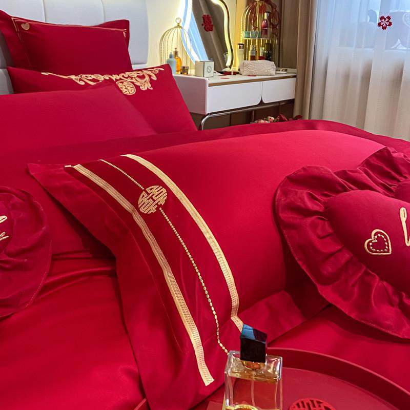 结婚床上用品四件套婚庆纯棉100全棉床单被套大红色喜被新房婚嫁4,淘宝优惠券,粉丝福利购,淘宝优惠卷