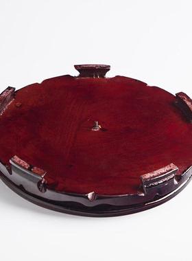 圆形花瓶花盆奇石佛像鱼缸铜器工艺品摆件压缩木质底座仿实木底托