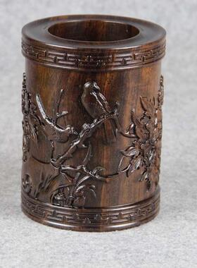 黑檀木实木复古笔筒红木质文房四宝办公室桌面雕刻实用摆件笔筒