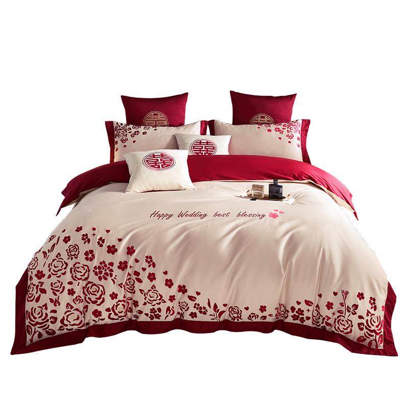 全棉四件套长绒棉结婚庆床单被套刺绣100s支纯棉新婚家居六七件套,淘宝优惠券,粉丝福利购,淘宝优惠卷