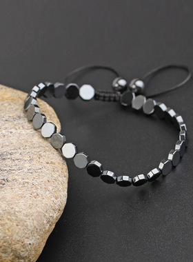 几何创意爱心黑胆石手工编织手链 个性可调节磁石手串可定制款式