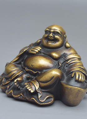 纯铜实心车载弥勒笑佛装饰摆件中控台客厅办公桌大肚佛工艺品摆设