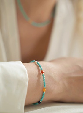 手链绿松石银镀金国风新中式个性