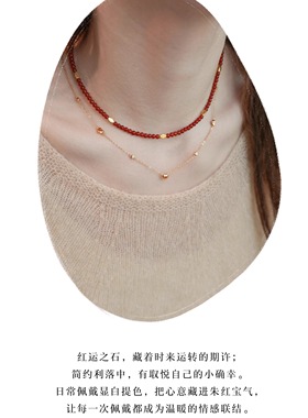 QIANTAO「水华」原创中式天然红玛瑙叠戴项链本命年红锁骨链礼物