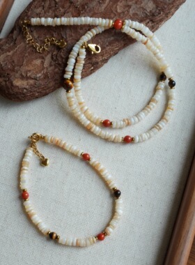 QIANTAO「日落」原创天然贝壳虎眼石南红多宝手链女生高级礼物