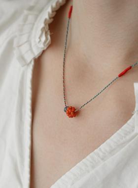 QIANTAO「玲珑」百搭编绳天然南红A货蓝水翡翠转运珠吊坠项链女生