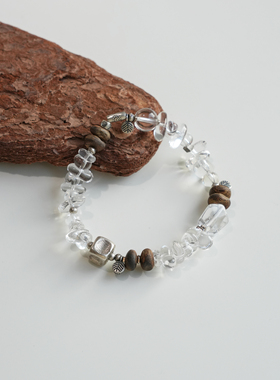 QIANTAO「松息」原创天然白水晶手串芽庄沉香好运静心银手链礼物