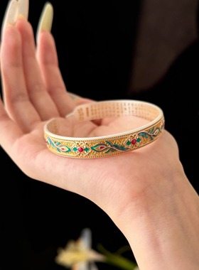 凤麟原创中式国风珐琅彩描金手镯