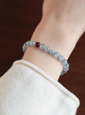 QIANTAO「霜词」原创中式天然蓝兔毛水晶手串珐琅彩情侣手链礼物