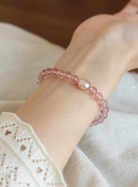 QIANTAO「拂袖菡萏」原创天然巴洛克粉珍珠手链女925纯银手串礼物