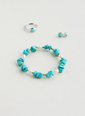 QIANTAO「长青」中式天然绿松石淡水珍珠手链女生礼物（福利款）