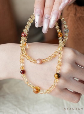 QIANTAO「朝露」原创中式天然黄塔晶多宝多圈招财手串两戴礼物