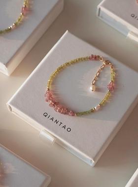 粉水晶手链QIANTAO藕合橄榄石
