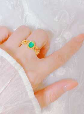 镂空复古国潮花丝凤华四叶草戒指