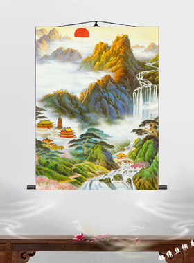 仙家堂口山水画丝绸卷轴挂画