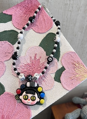 串珠来财女生搞怪黑白色项链