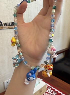 日韩biling闪亮水晶项链kt美乐蒂小龙KT猫猫咪树脂卡通短款项链