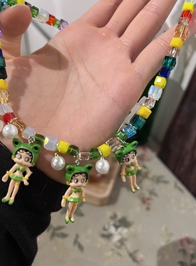 绿色系贝蒂少女心网红项链女