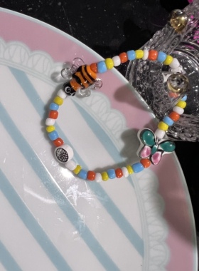 手作撞色童趣蝴蝶琉璃串珠