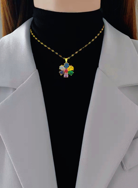 【钛钢】1可旋转花朵四叶草雪花钥匙气质华丽满钻钛钢项链女百搭