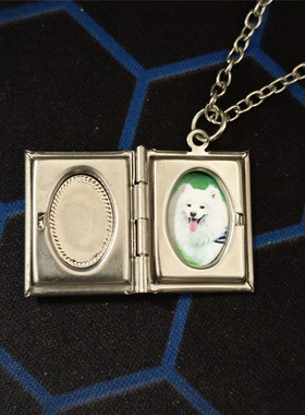 定制照片纪念情侣礼物爱心脚丫花纹心形雕花相盒吊坠项链可打开