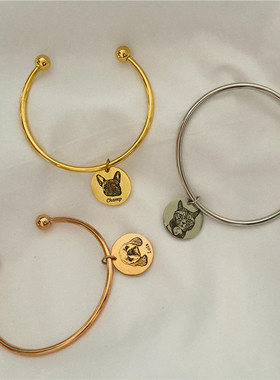 宠物照片猫狗纪念品雕刻相片来图定制刻字时尚饰品不锈钢手镯百搭