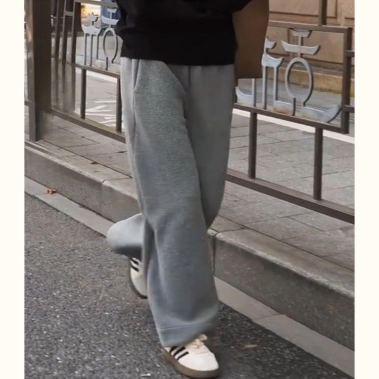 外贸撤回今年流行的爆款宽松慵懒风高腰直筒裤灰色加绒休闲卫裤子 - 图2
