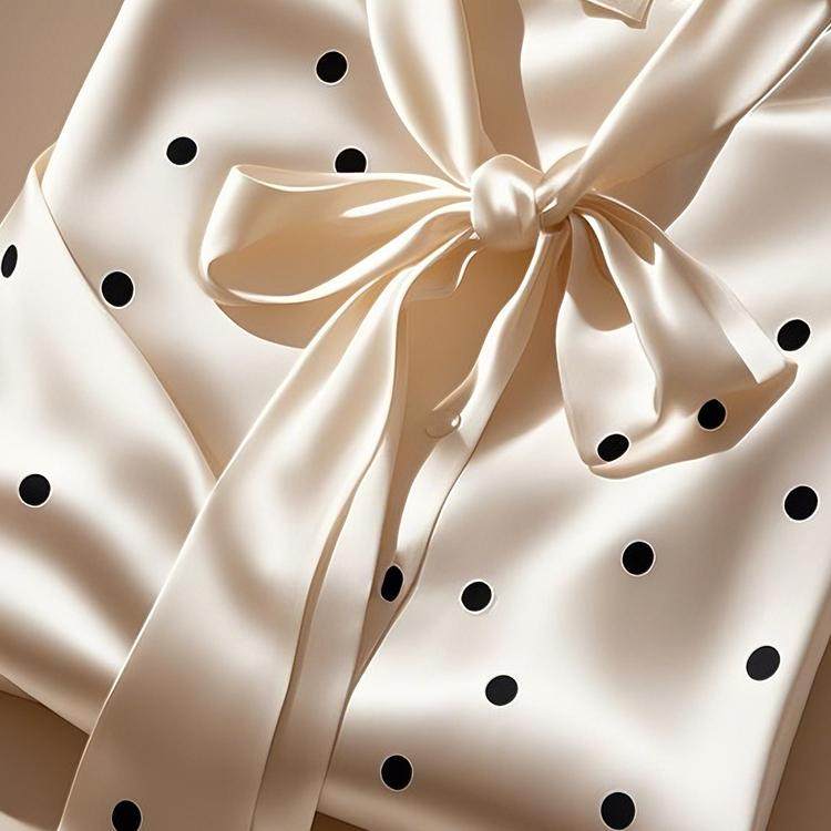 专柜撤回精致时尚洋气上衣独特绝美超好看白色波点系带缎面衬衫春,淘宝优惠券,粉丝福利购,淘宝优惠卷