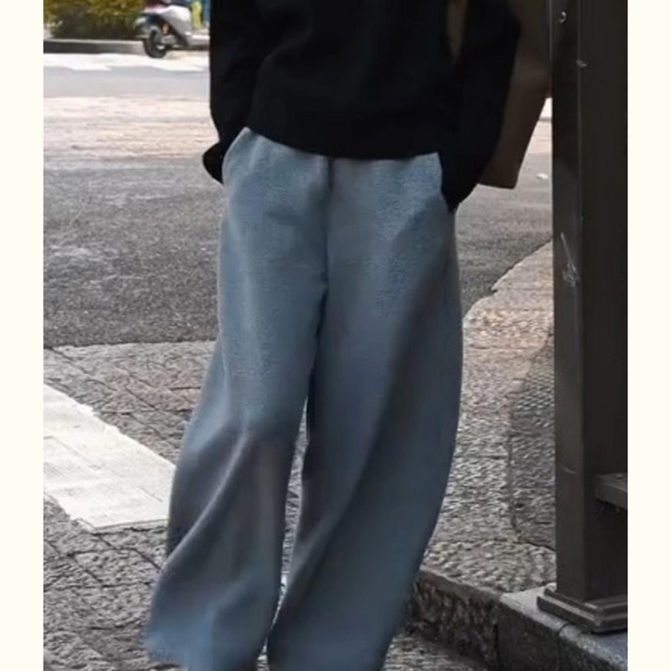 外贸撤回今年流行的爆款宽松慵懒风高腰直筒裤灰色加绒休闲卫裤子 - 图0