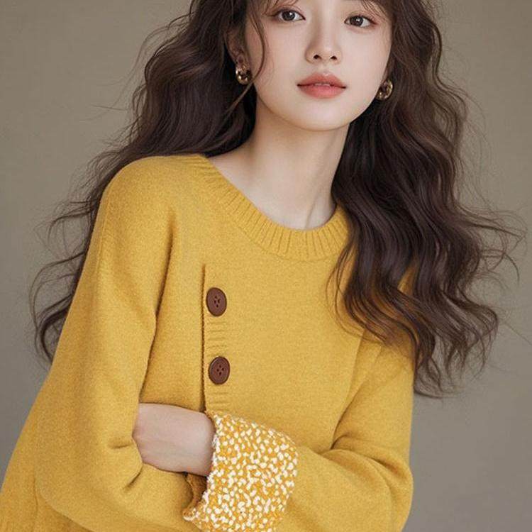 专柜撤回女装黄色斜扣内搭针织衫毛衣女2025新款冬季慵懒高级感,淘宝优惠券,粉丝福利购,淘宝优惠卷